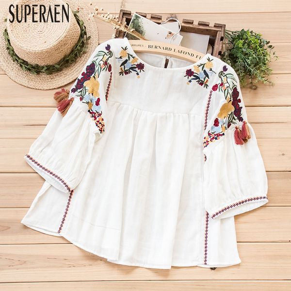 superaen embroidered round neck fashion shirt female new 2020 summer cotton blouses and female three quarter sleeve, White
superaen embroidered round neck fashion shirt female new 2020 summer cotton blouses and female three quarter sleeve, White