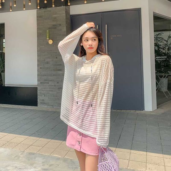 women's hoodies & sweatshirts black and white striped fashion loose thin ice silk sunscreen female hollow hooded blouse 2021 early autu
women's hoodies & sweatshirts black and white striped fashion loose thin ice silk sunscreen female hollow hooded blouse 2021 early autu