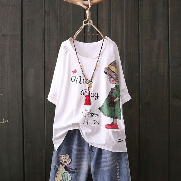 women blouses print cotton and linen o neck short sleeve cartoon blouse bluzas de mujer 2020 quimono feminino blouse femme, White
women blouses print cotton and linen o neck short sleeve cartoon blouse bluzas de mujer 2020 quimono feminino blouse femme, White