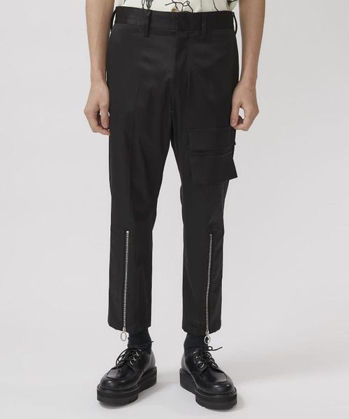 2020 men's casual pants nine split pants zipper stitching slimming, Black