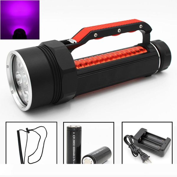 ultra violet diving flashlight 4 6 uv led waterproof 395nm 1800 lumens purple light torch linterna with 26650 battery charger
ultra violet diving flashlight 4 6 uv led waterproof 395nm 1800 lumens purple light torch linterna with 26650 battery charger