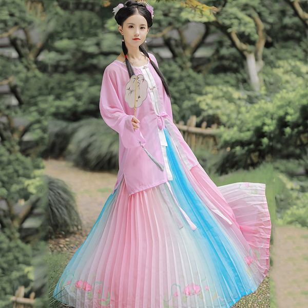 stage wear hanfu women colorful skirt round neck pink fairy dress student cosplay chinese folk classical dance costume bl4376, Black;red
stage wear hanfu women colorful skirt round neck pink fairy dress student cosplay chinese folk classical dance costume bl4376, Black;red