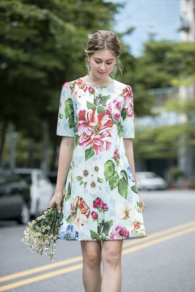 706 2020 summer brand same style empire crew neck flora print panelled short sleeve prom dress polyester as, Black
706 2020 summer brand same style empire crew neck flora print panelled short sleeve prom dress polyester as, Black