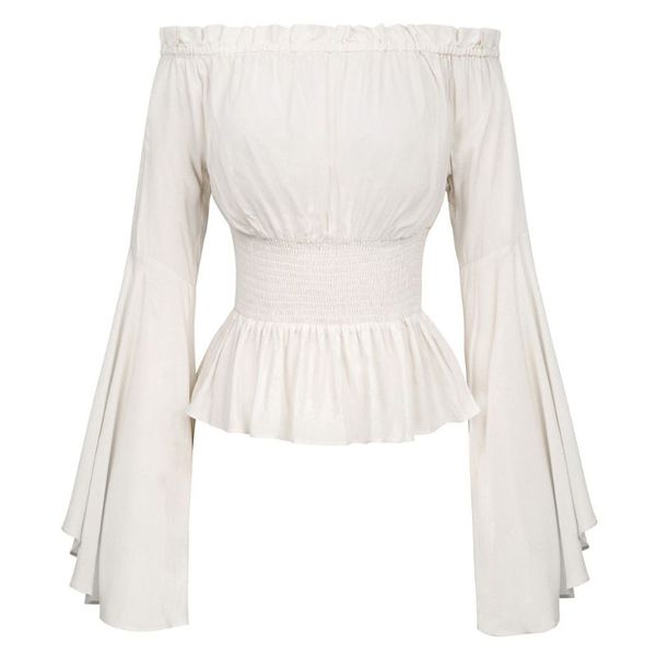womens gothic renaissance blouse flare sleeves ruffles off shoulder corset medieval victorian cosplay costume pirate shirt, White
womens gothic renaissance blouse flare sleeves ruffles off shoulder corset medieval victorian cosplay costume pirate shirt, White