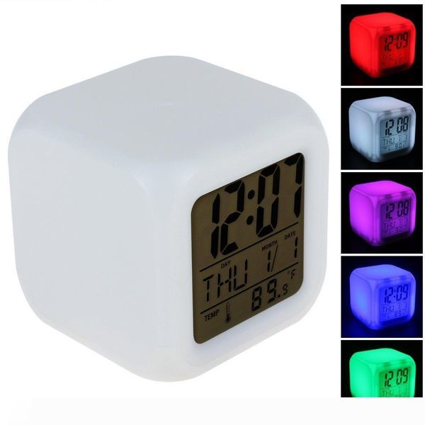 cube colorful glowing 7 led colors changing digital alarm clock with time & date week & temperature display
cube colorful glowing 7 led colors changing digital alarm clock with time & date week & temperature display