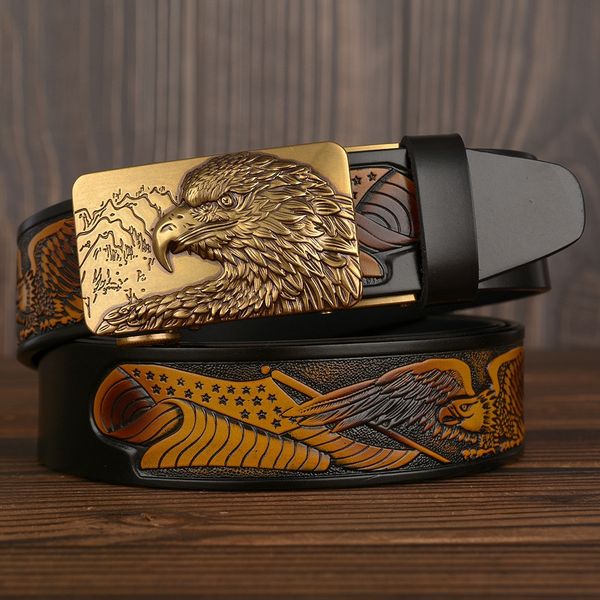 personalized domineering eagle head automatic buckle men's belt eagle carving craft cowhide belt with jeans and jeans, Black;brown
personalized domineering eagle head automatic buckle men's belt eagle carving craft cowhide belt with jeans and jeans, Black;brown