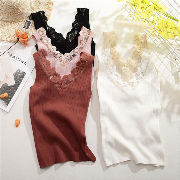 2020 basic lace camisole summer knit tank women v neck camisole female camis high elasticity solid casual tank, White
2020 basic lace camisole summer knit tank women v neck camisole female camis high elasticity solid casual tank, White