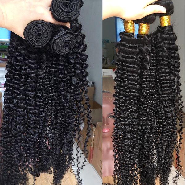 kinky curly bundles with closure brazilian hair weave bundles with closure human hair 28 30 inch bundles with closure non-remy, Black