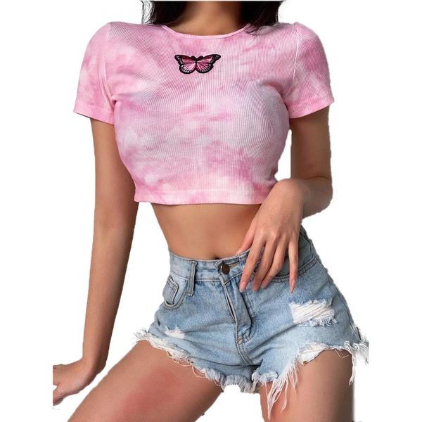yoga outfits women tie-dyed crop short sleeve round neck embroidery butterfly t-shirt summer slim undershirt, White;red
yoga outfits women tie-dyed crop short sleeve round neck embroidery butterfly t-shirt summer slim undershirt, White;red