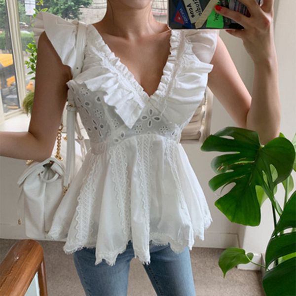 women's blouses & shirts yilin kay 2021 women sweet hollow out v-neck wear lotus sleeves on both sides shirt summer chic, White
women's blouses & shirts yilin kay 2021 women sweet hollow out v-neck wear lotus sleeves on both sides shirt summer chic, White