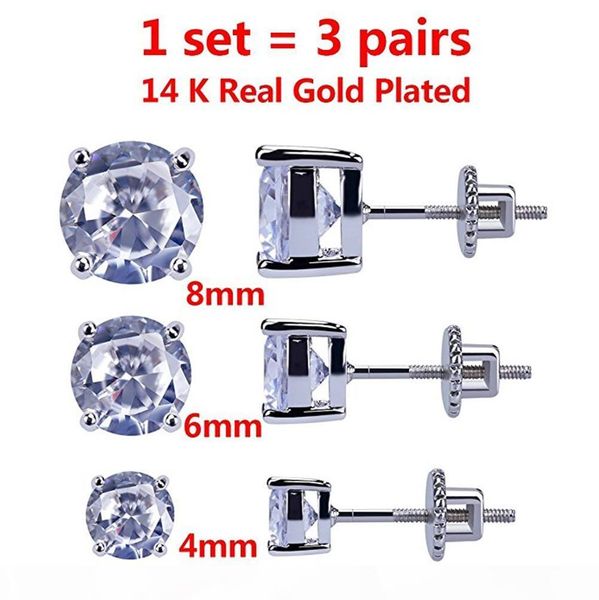 o 3 pairs set 4 -8 mm 14k gold plated cz square iced out stud earrings with safety screw back for men and women, Golden;silver
o 3 pairs set 4 -8 mm 14k gold plated cz square iced out stud earrings with safety screw back for men and women, Golden;silver