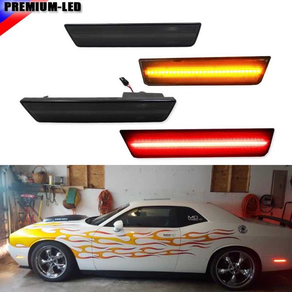 4) smoked lens front & rear side marker lamps with 120-smd led lights for 08-14 dodge challenger (front: amber, rear: red
4) smoked lens front & rear side marker lamps with 120-smd led lights for 08-14 dodge challenger (front: amber, rear: red
