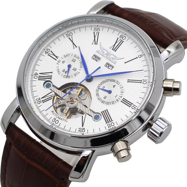 jaragar men's watches automatic mechanical tourbillon watch calendar day week year leather watch reloj hombres, Slivery;brown
jaragar men's watches automatic mechanical tourbillon watch calendar day week year leather watch reloj hombres, Slivery;brown