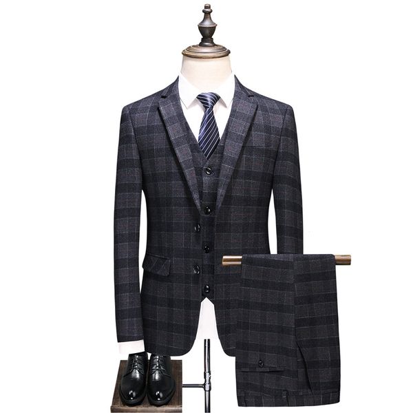 men's suit men's plaid high-end single-breasted suit 3-piece blazer pants vest business casual formal, White;black
men's suit men's plaid high-end single-breasted suit 3-piece blazer pants vest business casual formal, White;black