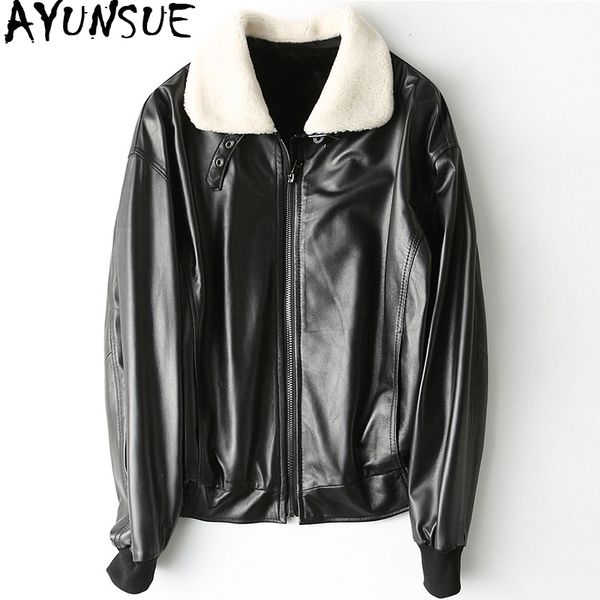 ayunsue spring autumn women's fur coat real genuine leather jacket women clothes 2020 wool fur collar korean sheepskin coat lw, Black
ayunsue spring autumn women's fur coat real genuine leather jacket women clothes 2020 wool fur collar korean sheepskin coat lw, Black