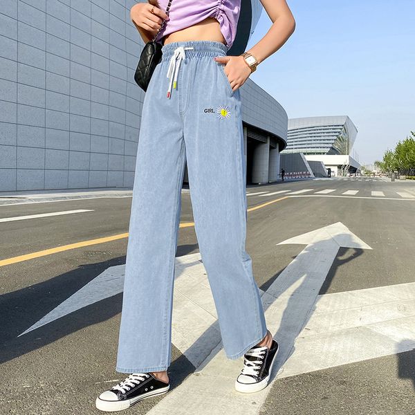 women's jeans thin loose and plus-sized straight-cut 2021 style summer section wide-leg denim trousers, Blue
women's jeans thin loose and plus-sized straight-cut 2021 style summer section wide-leg denim trousers, Blue