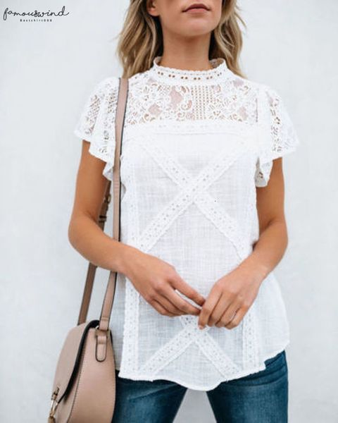 short sleeve fashion women ladies summer short sleeve shirt loose casual lace white blouse shirts clothes