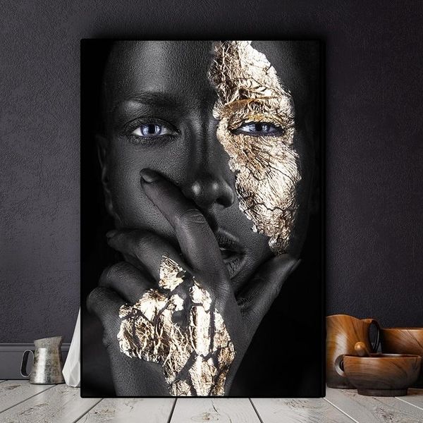 african art black and gold woman oil painting on canvas cuadros posters prints modern nordic style wall art picture for living room
african art black and gold woman oil painting on canvas cuadros posters prints modern nordic style wall art picture for living room