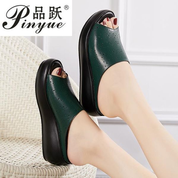 sandals genuine leather wedges platform slippers women high heel slides summer casual shoes size 35--40, Black
sandals genuine leather wedges platform slippers women high heel slides summer casual shoes size 35--40, Black
