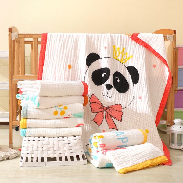 120x150cm Pure Cotton Six Layer Gauze Bath Towel Cartoon Cute Panda Blanket Newborn Safe Swaddle Baby Comfortable Stroller Wrap