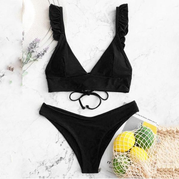 women's swimwear ruffle bikini set women solid print swimsuit backless high waist bikinis bathing suit beachwear biquini #t2g, White;black
women's swimwear ruffle bikini set women solid print swimsuit backless high waist bikinis bathing suit beachwear biquini #t2g, White;black