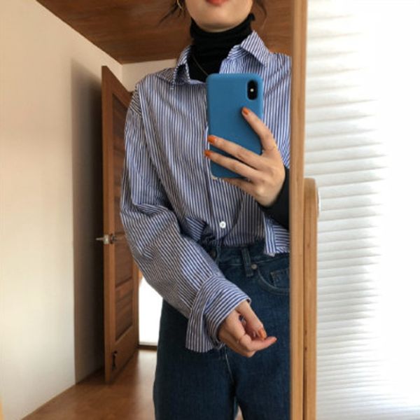 women's korean-style cotton long-sleeved shirt korean-style loose blue vertical striped shirt 2020 autumn, White
women's korean-style cotton long-sleeved shirt korean-style loose blue vertical striped shirt 2020 autumn, White