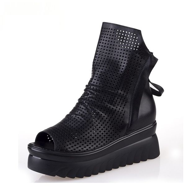 2020 summer black genuine leather ankle boots for women platform high heel wedge sandal booties summer shoes woman botas
2020 summer black genuine leather ankle boots for women platform high heel wedge sandal booties summer shoes woman botas