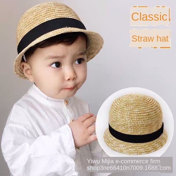 children's summer beach cute dome straw male and female baby sun straw hat korean classic small hat, Blue;gray
children's summer beach cute dome straw male and female baby sun straw hat korean classic small hat, Blue;gray