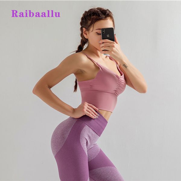 

raibaallu women bras beauty back spaghetti strap fitness yoga bra shockproof push up athletic gym running, White;black