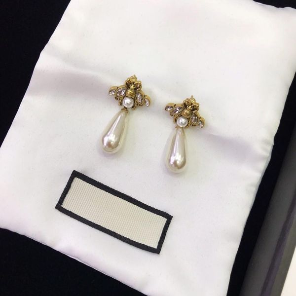 New retro little bee drop pearl designer earrings luxury designer jewelry women earrings