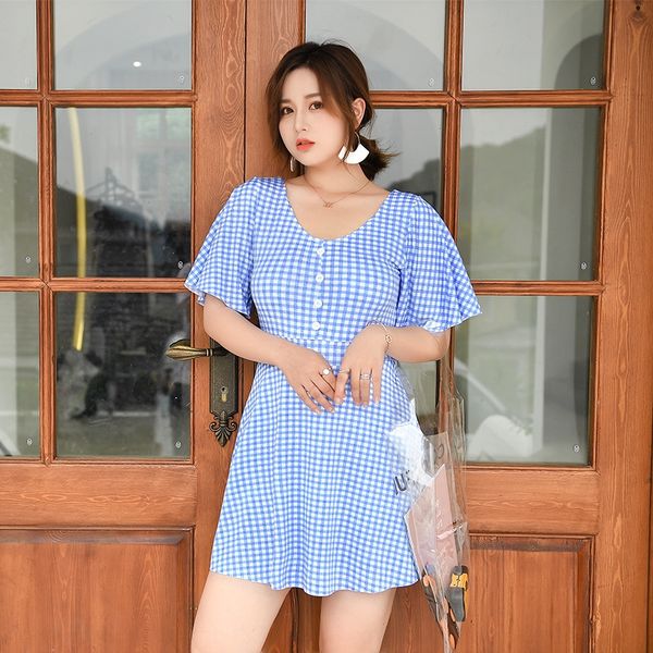 new spring season large size women's hipster plaid dress swimsuit conservative one-piece dress swimsuit, White;black
new spring season large size women's hipster plaid dress swimsuit conservative one-piece dress swimsuit, White;black