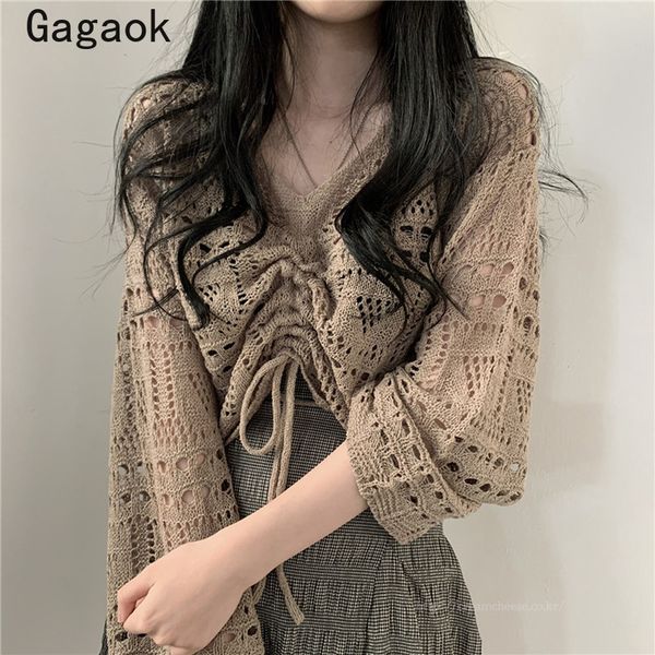 women's sweaters gagaok women vintage crocheted sweater 2021 summer solid full v-neck lace up hollow out short loose wild pullover, White;black
women's sweaters gagaok women vintage crocheted sweater 2021 summer solid full v-neck lace up hollow out short loose wild pullover, White;black