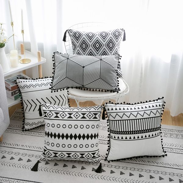 cushion/decorative pillow simple decorative cushion cover white black rectangle soft 45x45cm 30x50cm geometric pom ball fringe
cushion/decorative pillow simple decorative cushion cover white black rectangle soft 45x45cm 30x50cm geometric pom ball fringe