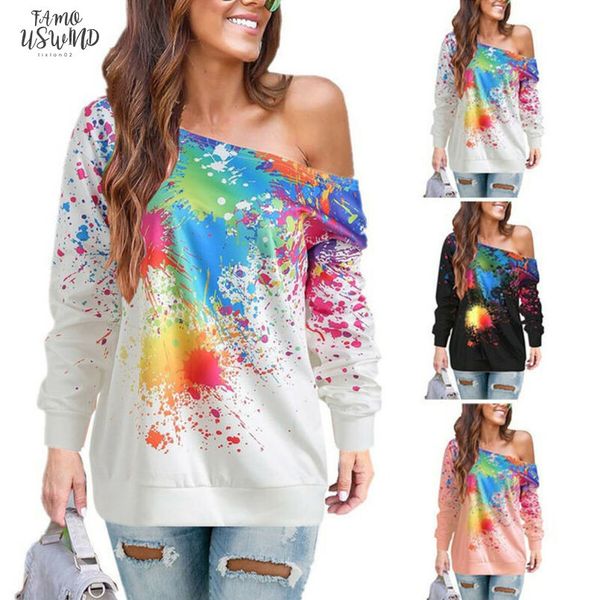us plus womens long sleeve t shirt ladies print casual loose one shoulder sweater spray paint female t shirt, White
us plus womens long sleeve t shirt ladies print casual loose one shoulder sweater spray paint female t shirt, White