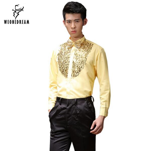 men's dress shirts weonedream mens shirt 2021 arrival shinning sequin decoration long sleeve stage performance clothing, White;black 
men's dress shirts weonedream mens shirt 2021 arrival shinning sequin decoration long sleeve stage performance clothing, White;black
