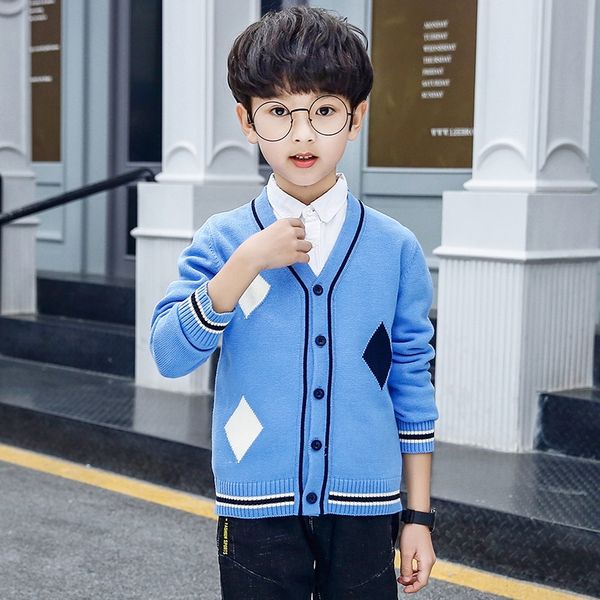 19 autumn new korean style large children's men's cotton plaid stripe long button button sleeve v-neck knitted cardigan, Blue
19 autumn new korean style large children's men's cotton plaid stripe long button button sleeve v-neck knitted cardigan, Blue
