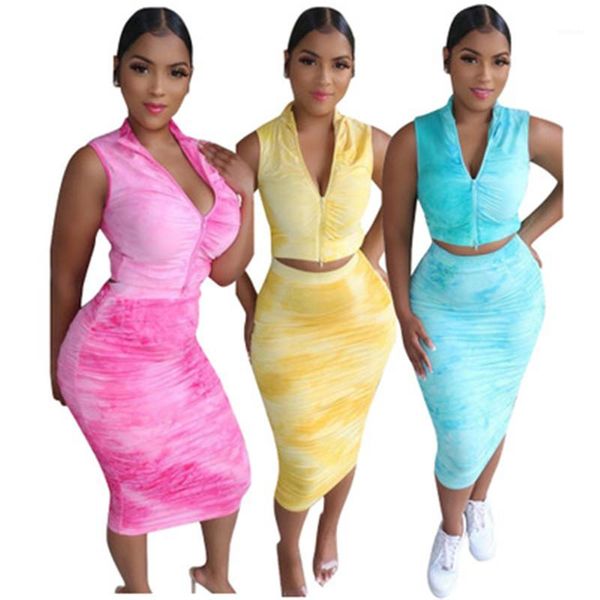 piese sets women summer suits tie dyed two piece dress for women sleeveless zipper stand collar stacked 2, White
piese sets women summer suits tie dyed two piece dress for women sleeveless zipper stand collar stacked 2, White