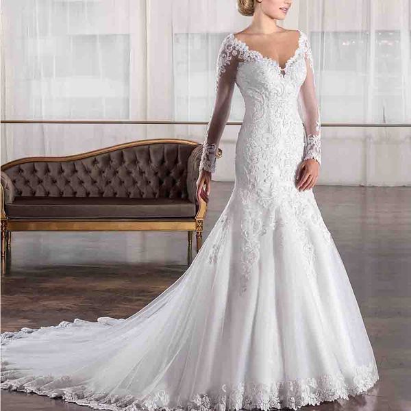 tulle pearls mermaid dresses appliques lace v-neck wedding dress bridal gowns see through backless vestido de novia 2020, White
tulle pearls mermaid dresses appliques lace v-neck wedding dress bridal gowns see through backless vestido de novia 2020, White