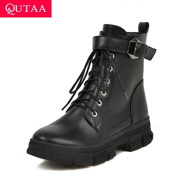 qutaa 2020 women mid calf boots round toe fashion buckle lace up zipper women shoes pu leather platform short boots size 34-43, Black
qutaa 2020 women mid calf boots round toe fashion buckle lace up zipper women shoes pu leather platform short boots size 34-43, Black