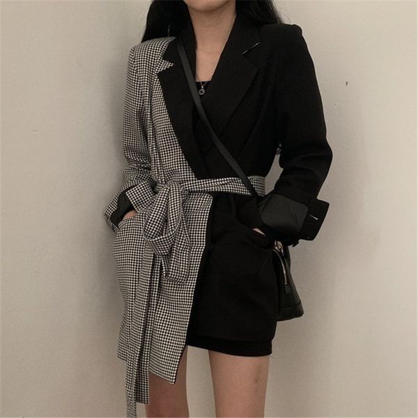women's suits & blazers hzirip korean patchwork chic plaid irregular fashion slim 2021 autumn full sleeves lace-up women, White;black
women's suits & blazers hzirip korean patchwork chic plaid irregular fashion slim 2021 autumn full sleeves lace-up women, White;black