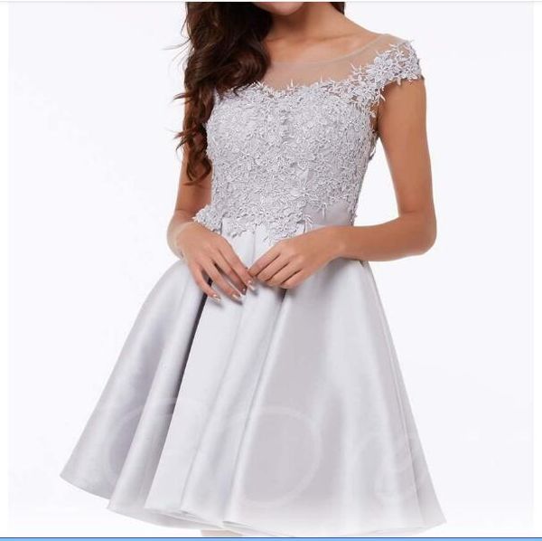 2020 elegant sheer cap sleeves satin a line homecoming dresses lace applique ruched short cocktail prom dresses vestidos de festa, Red