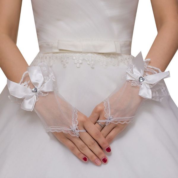 women sheer tulle wedding short fingerless gloves satin bowknot heart rhinestone jewelry ruffles lace bridal formal party gloves, White
women sheer tulle wedding short fingerless gloves satin bowknot heart rhinestone jewelry ruffles lace bridal formal party gloves, White