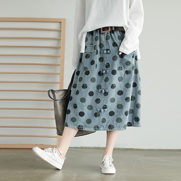 johnature jeans skirt women clothes 2020 new autumn casual a-line striped dot button mid-calf length pockets women skirts, Black
johnature jeans skirt women clothes 2020 new autumn casual a-line striped dot button mid-calf length pockets women skirts, Black