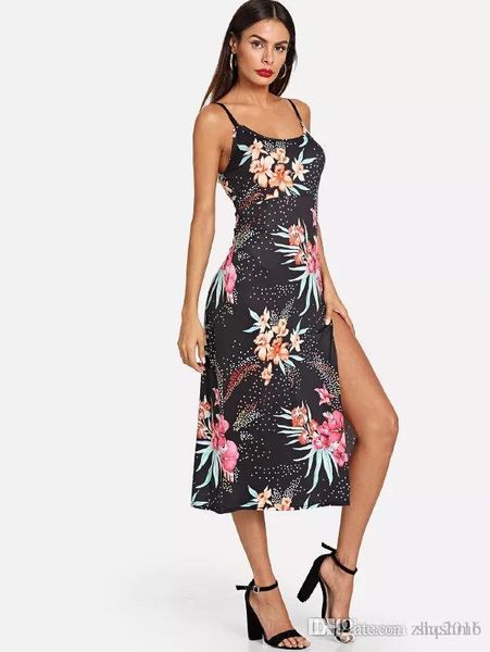 women dress v-neck sling summer fashion shoulder side split sleeveless elegant lady flower print skirt casual loose dresses size s-xl, Black;gray
women dress v-neck sling summer fashion shoulder side split sleeveless elegant lady flower print skirt casual loose dresses size s-xl, Black;gray