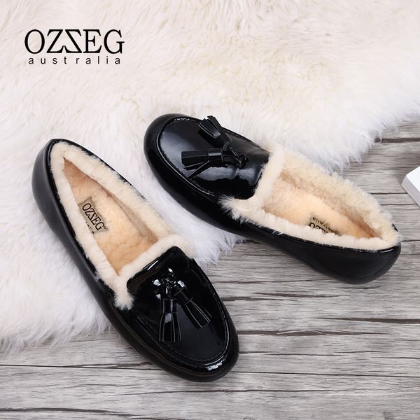 ozzeg designer shoes women winter genuine patent cow leather flats australia sheep fur lining black loafers fringe
ozzeg designer shoes women winter genuine patent cow leather flats australia sheep fur lining black loafers fringe