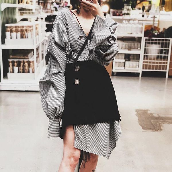 new women's summer clothing french plaid shirt long sleeve street fashion two-piece set dress shirt dress, Gray
new women's summer clothing french plaid shirt long sleeve street fashion two-piece set dress shirt dress, Gray