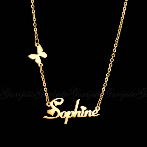 fashion custom stainless steel name necklace with butterfly for women personalized letter gold choker necklace jewelry gift, Silver
fashion custom stainless steel name necklace with butterfly for women personalized letter gold choker necklace jewelry gift, Silver