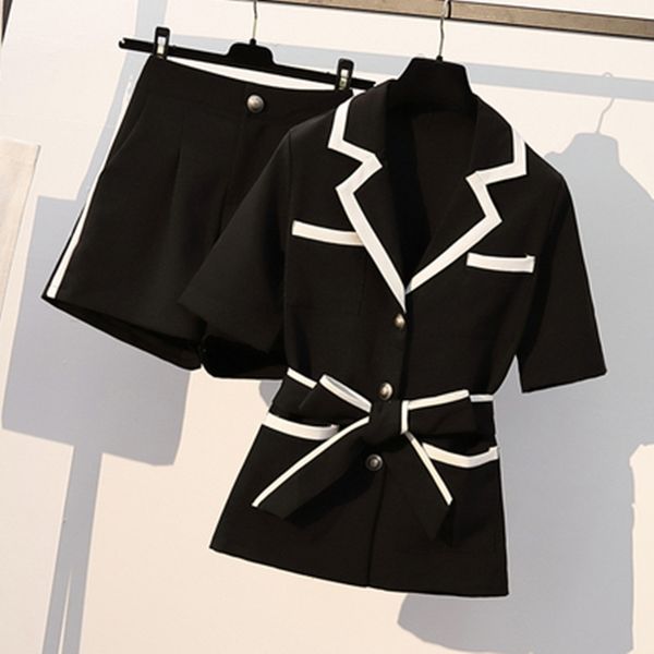 autumn office lady shorts set women black white patchwork single breasted belt + wide leg shorts suit plus size
autumn office lady shorts set women black white patchwork single breasted belt + wide leg shorts suit plus size