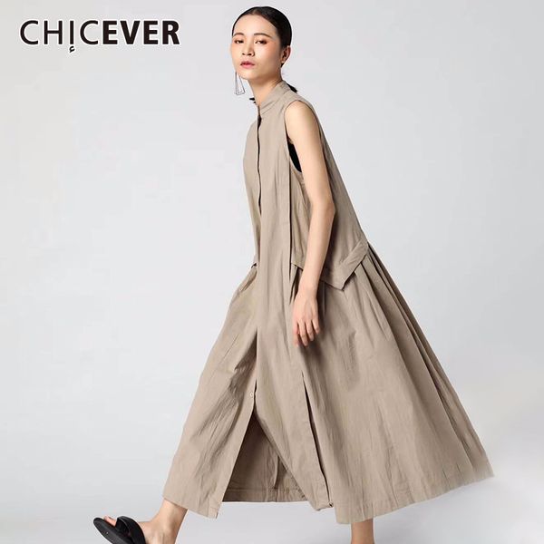 chicever patchwork ruched women's dress stand collar sleeveless tank pockets loose summer midi dresses female 2020 new clothes, Black;gray 
chicever patchwork ruched women's dress stand collar sleeveless tank pockets loose summer midi dresses female 2020 new clothes, Black;gray
