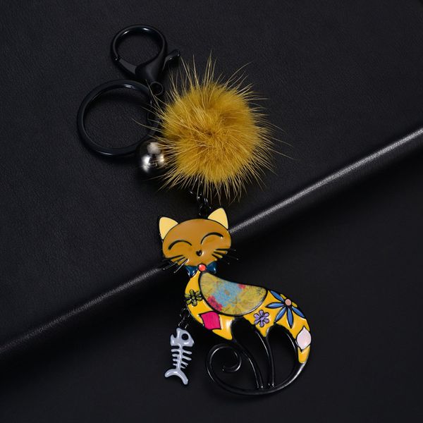 d&rui jewelry new cute cartoon cat keychains for shopping bags women's men beautiful yellow pompom enamel animal key rings chain, Silver
d&rui jewelry new cute cartoon cat keychains for shopping bags women's men beautiful yellow pompom enamel animal key rings chain, Silver